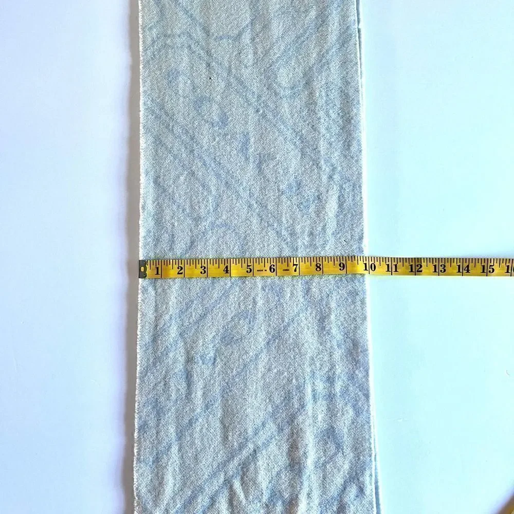 Coach Cashmere and Wool Logo Fringe Scarf Light Blue and Ivory Muffler Scarf